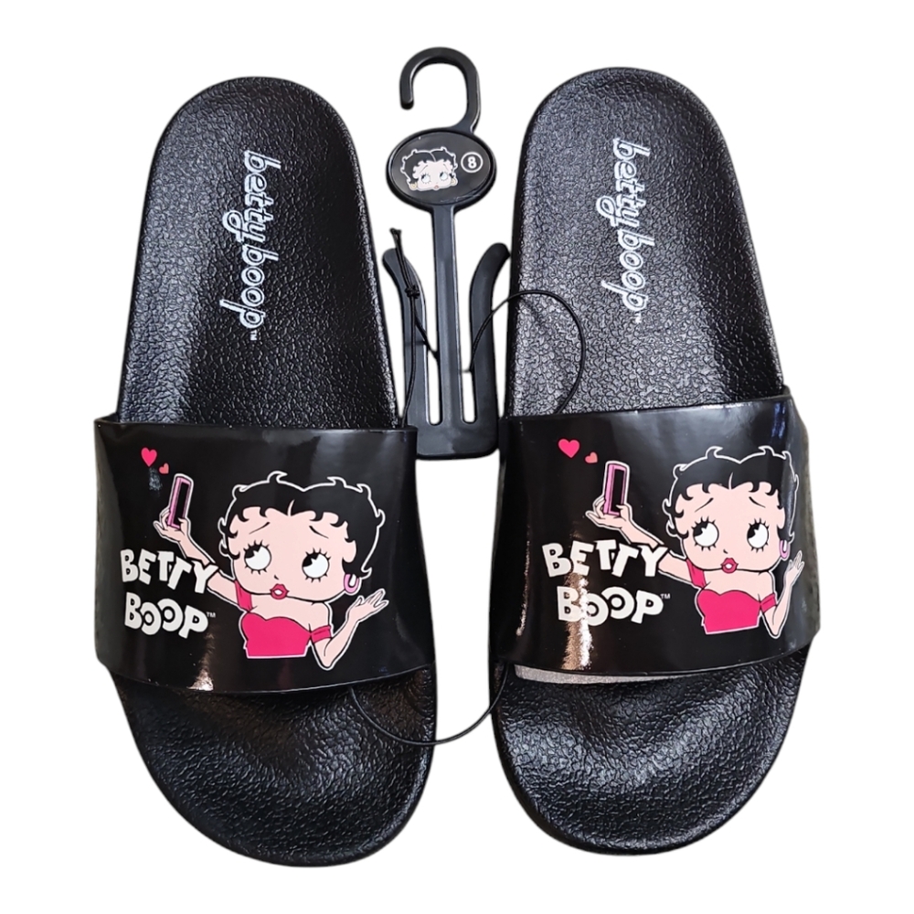 SALE! Betty Boop Black Selfie Slide Sandals NWT  Various Sizes - Picture 2 of 6
